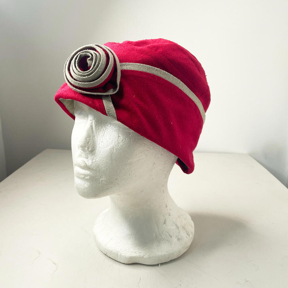 Zazu & Violets Red Cloche Hat with Decorative Rose Accent